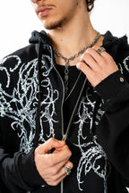 Cropped front tribal zipper - (Black-Distressed)
