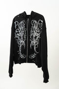 Cropped front tribal zipper - (Black-Distressed)