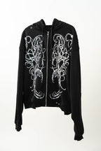 Cropped front tribal zipper - (Black-Distressed)