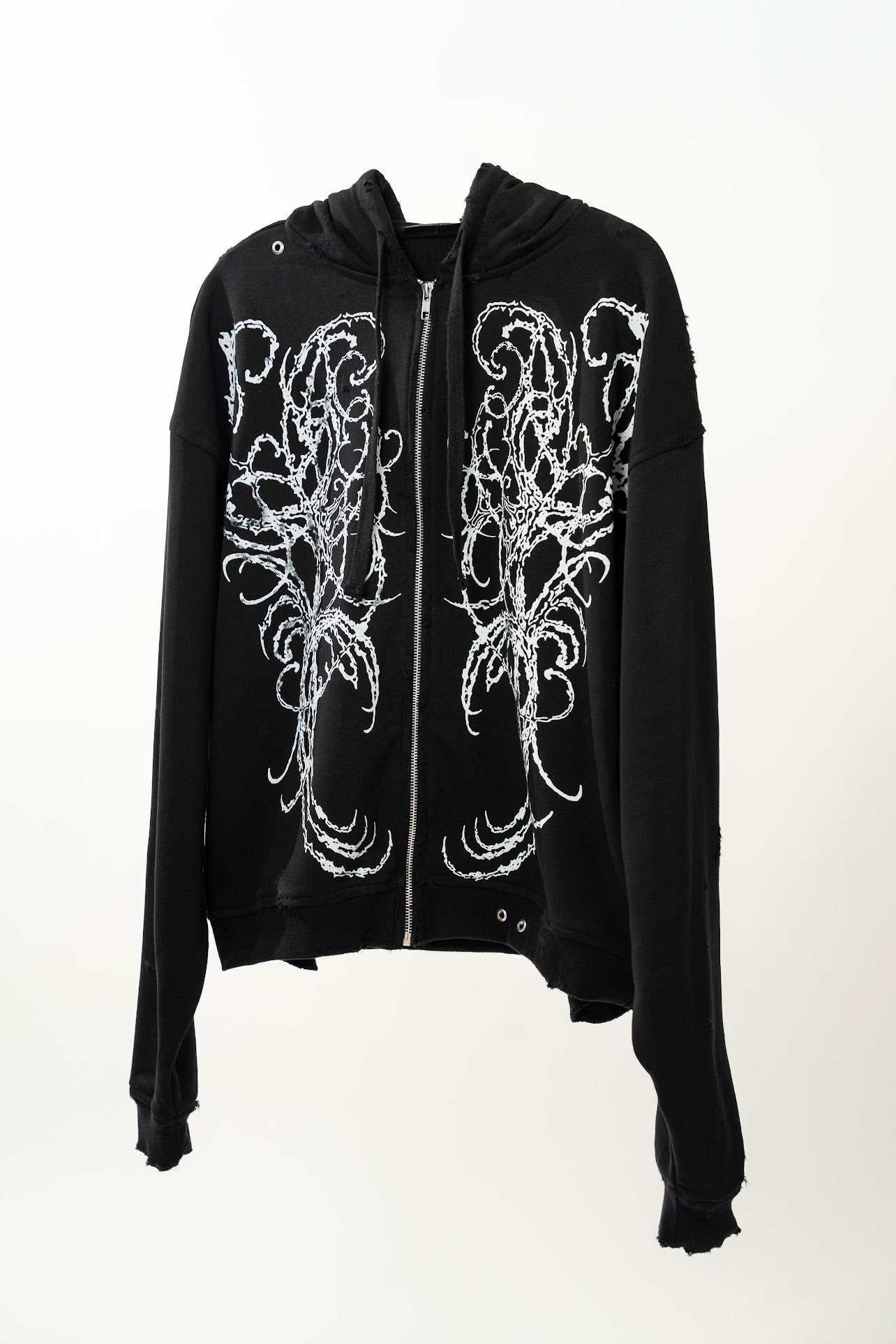 Cropped front tribal zipper - (Black-Distressed)