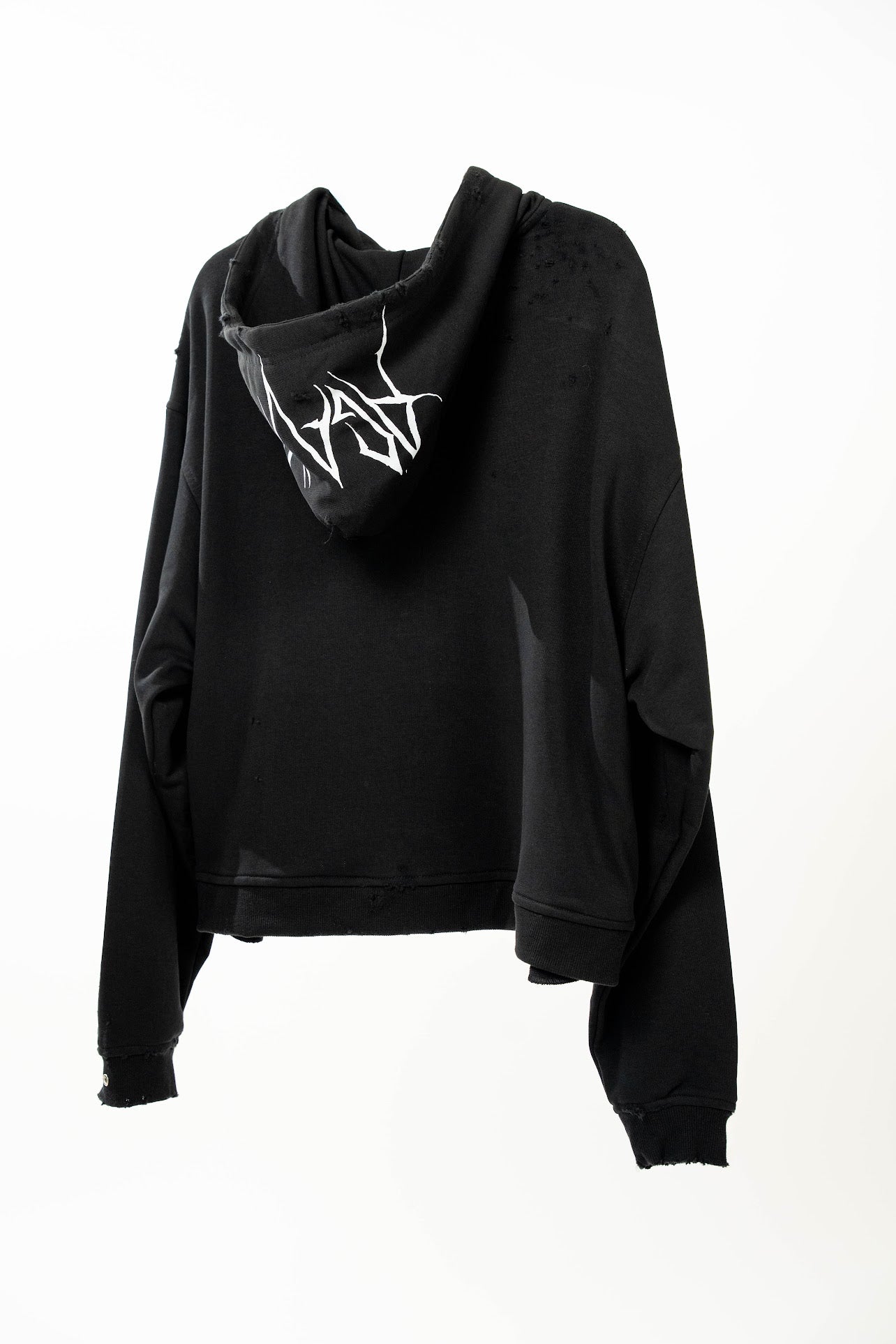 Cropped front tribal zipper - (Black-Distressed)